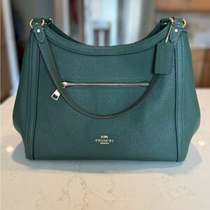 Coach Pebbled Leather Shoulder Bag in Deep Green with Gold Hardware